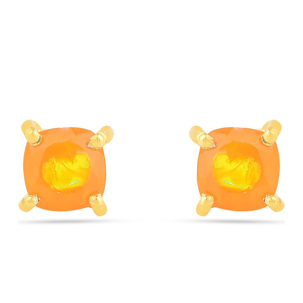 Brincos de Prata com Banho de Ouro com Opala Fogo