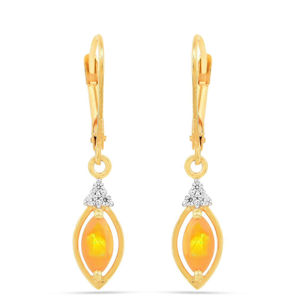 Brincos de Prata com Banho de Ouro com Opala Fogo e Zircão Branco 1 