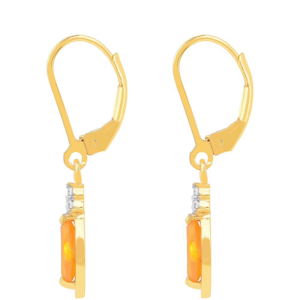 Brincos de Prata com Banho de Ouro com Opala Fogo e Zircão Branco