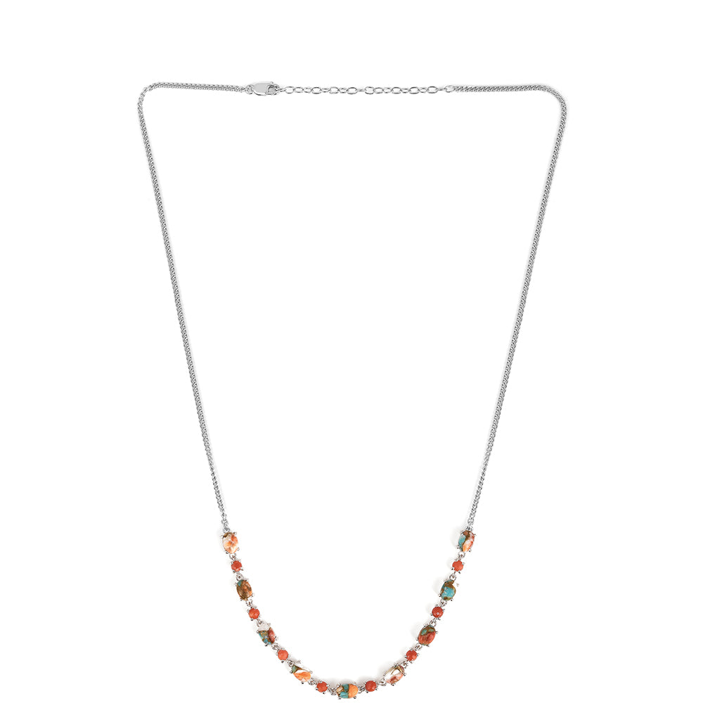 Colar de Prata com Ostra Turquesa e Coral Vermelho  Contraste: Cabeca de Veado (800)