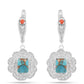 Brincos de Prata com Ostra Turquesa e Coral Vermelho