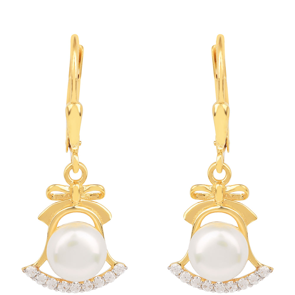 Brincos de Prata com Banho de Ouro com Pérola Branca de Água Creme 1 