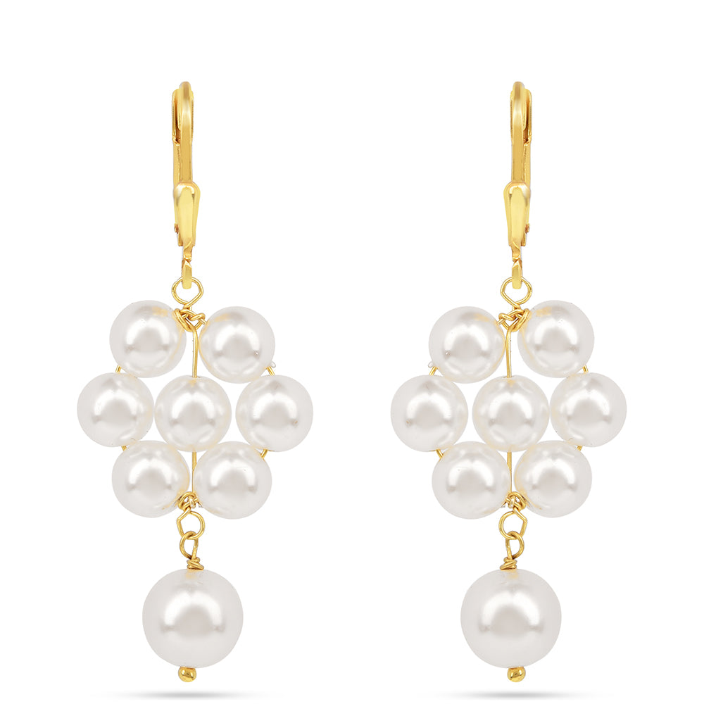 Brincos de Prata com Banho de Ouro com Pérola Branca de Água Creme 1 