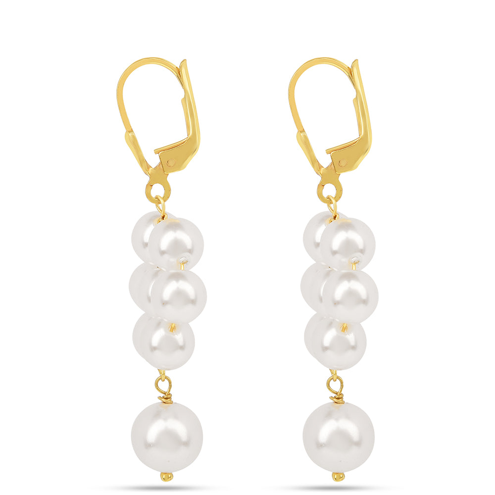 Brincos de Prata com Banho de Ouro com Pérola Branca de Água Creme