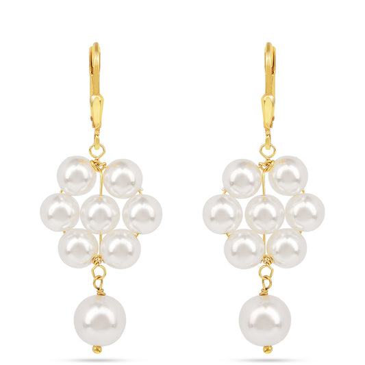 Brincos de Prata com Banho de Ouro com Pérola Branca de Água Creme