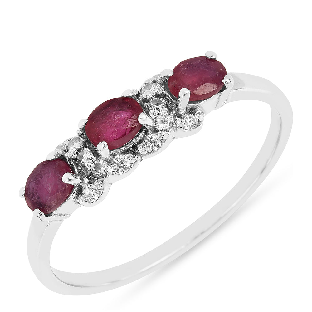 Anel de Prata com Rubi da Tailândia e Zircão Branco