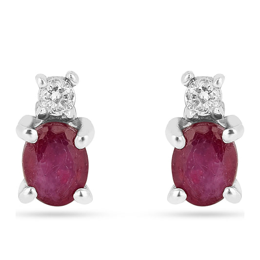 Brincos de Prata com Rubi da Tailândia e Zircão Branco