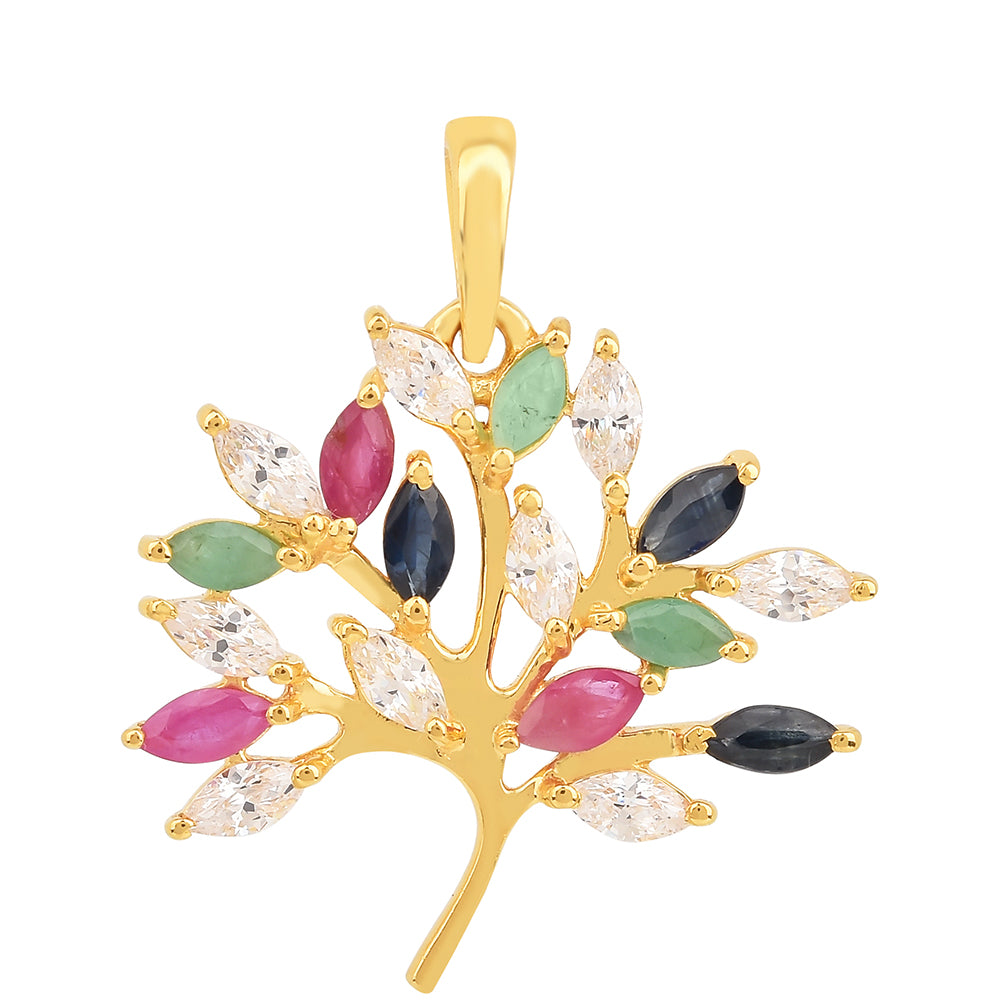 Pendente de Prata com Banho de Ouro com Rubi da Tailândia e Esmeralda do Brasil