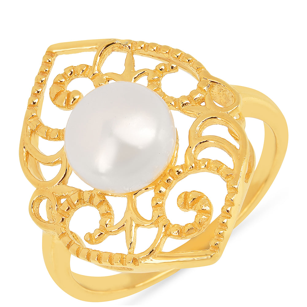 Anel de Prata com Banho de Ouro com Pérola Branca de Água Creme 1 