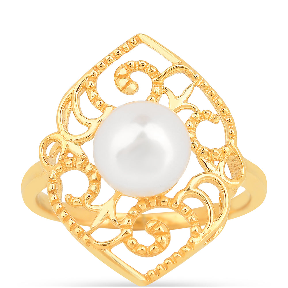 Anel de Prata com Banho de Ouro com Pérola Branca de Água Creme 2 