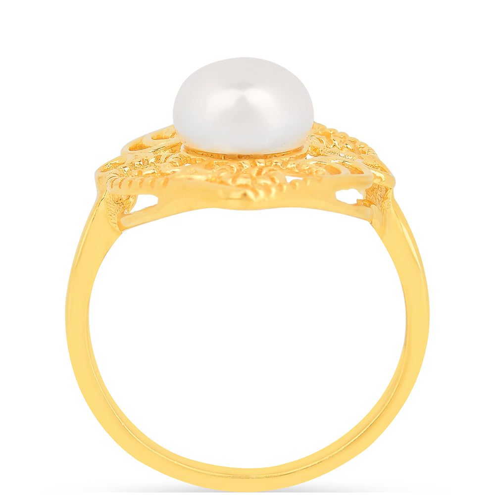 Anel de Prata com Banho de Ouro com Pérola Branca de Água Creme 3 