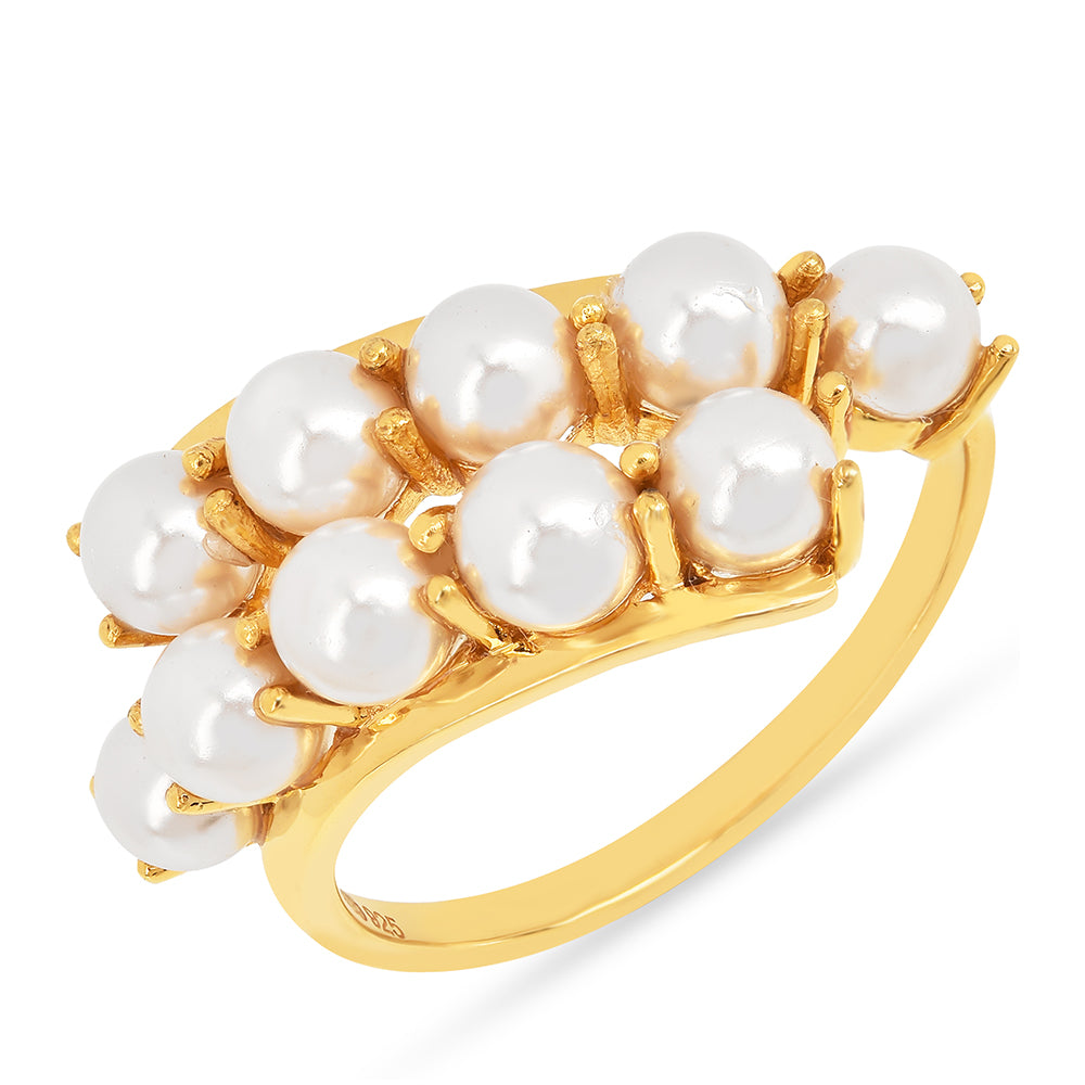 Anel de Prata com Banho de Ouro com Pérola Branca de Água Creme