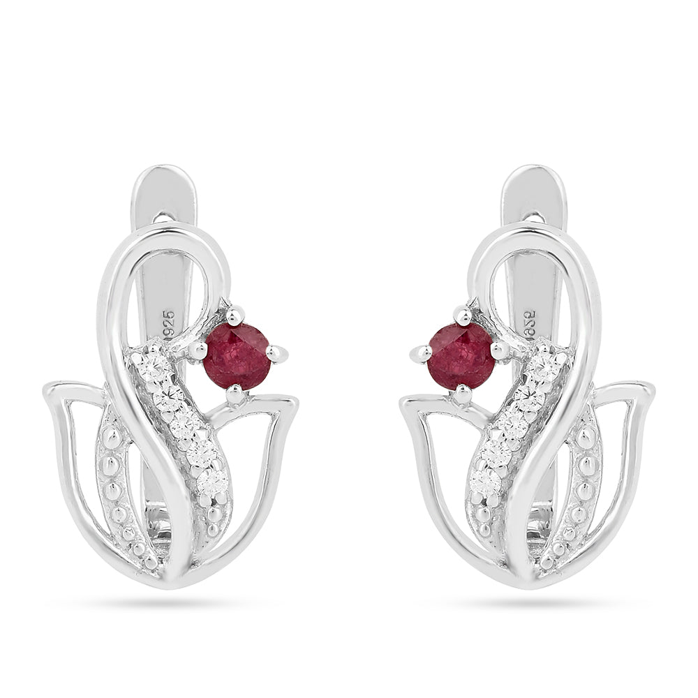 Brincos de Prata com Rubi da Tailândia e Zircão Branco