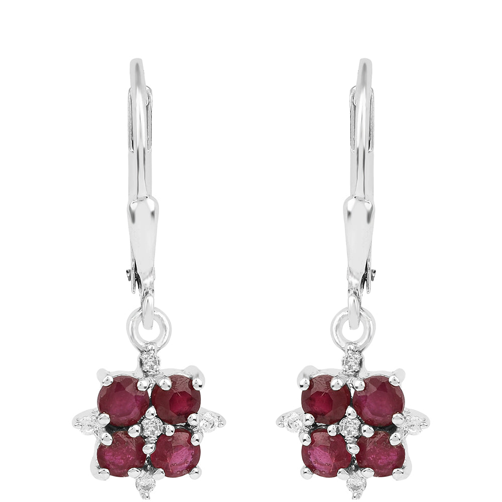 Brincos de Prata com Rubi da Tailândia e Zircão Branco 1 
