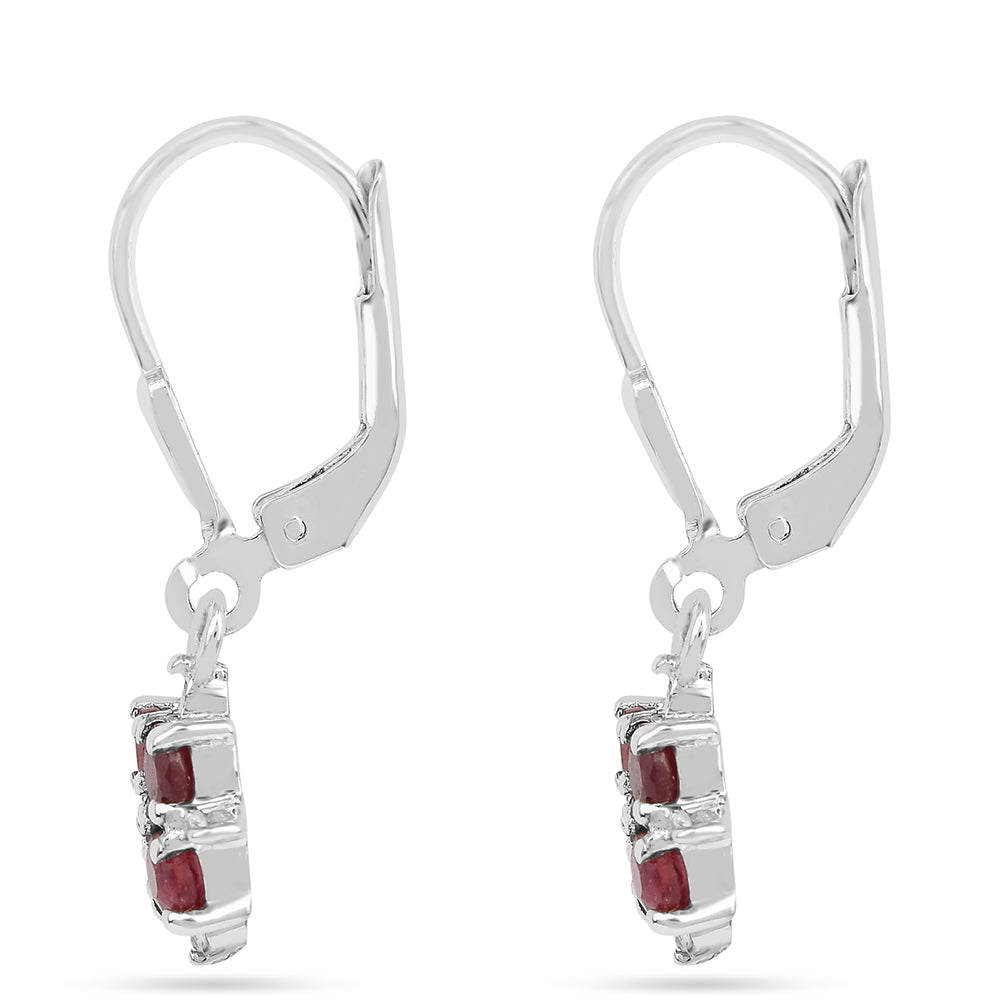 Brincos de Prata com Rubi da Tailândia e Zircão Branco