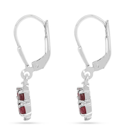 Brincos de Prata com Rubi da Tailândia e Zircão Branco