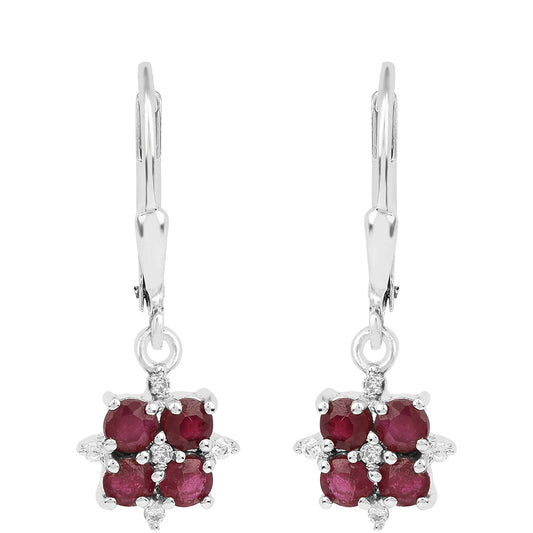 Brincos de Prata com Rubi da Tailândia e Zircão Branco