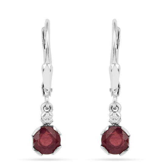 Brincos de Prata com Rubi da Tailândia e Zircão Branco