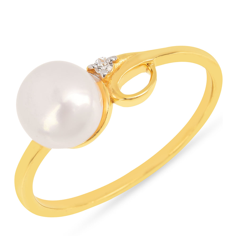 Anel de Prata com Banho de Ouro com Pérola Branca de Água Creme e Zircão Branco 1 