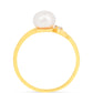 Anel de Prata com Banho de Ouro com Pérola Branca de Água Creme e Zircão Branco