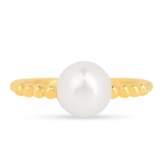 Anel de Prata com Banho de Ouro com Pérola Branca de Água Creme