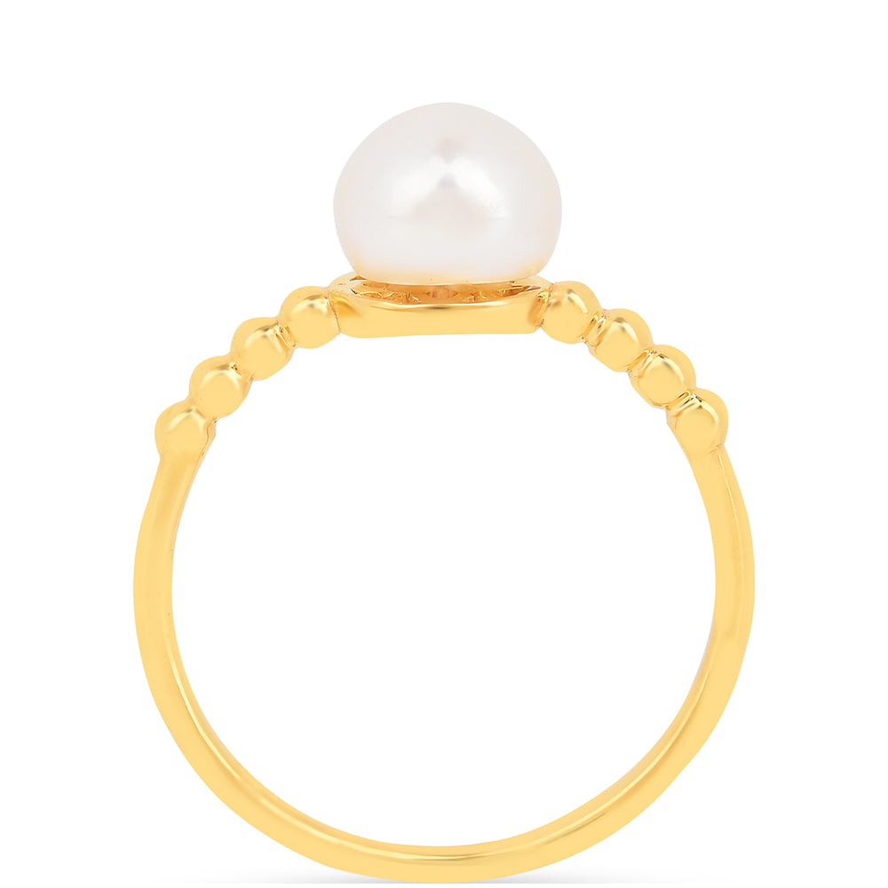 Anel de Prata com Banho de Ouro com Pérola Branca de Água Creme 3 