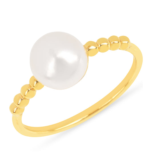 Anel de Prata com Banho de Ouro com Pérola Branca de Água Creme