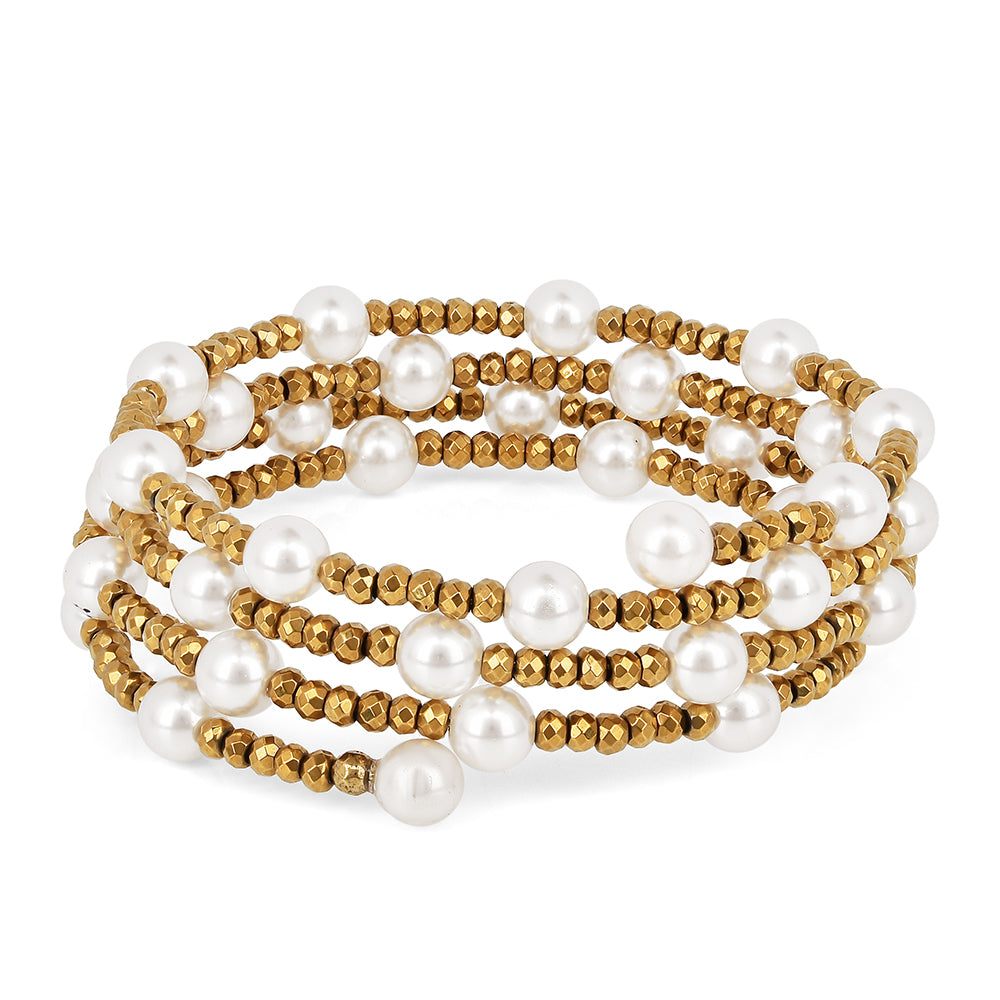 Pulseira de Prata com Banho de Ouro com Pérola Branca de Água Creme
