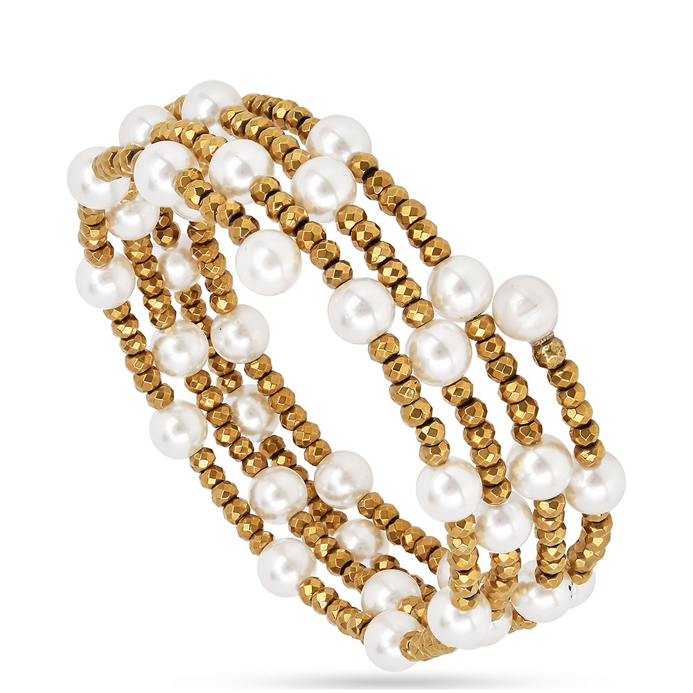 Pulseira de Prata com Banho de Ouro com Pérola Branca de Água Creme 2 