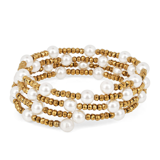 Pulseira de Prata com Banho de Ouro com Pérola Branca de Água Creme