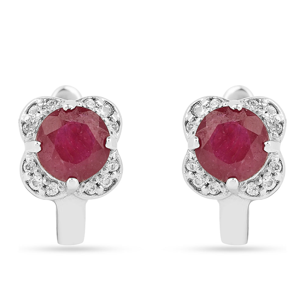Brincos de Prata com Rubi da Tailândia e Zircão Branco 1 