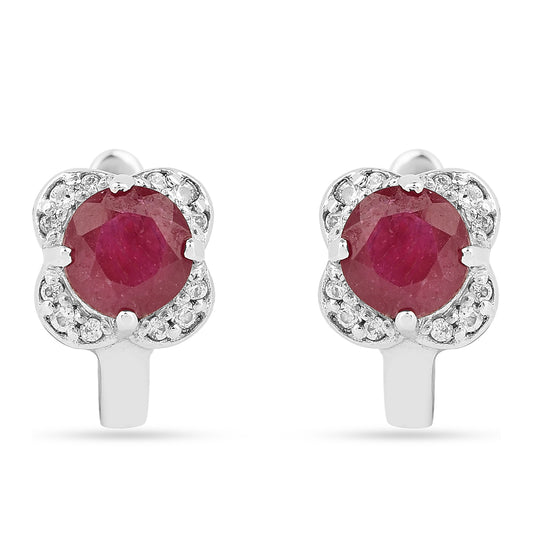 Brincos de Prata com Rubi da Tailândia e Zircão Branco