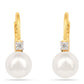 Brincos de Prata com Banho de Ouro com Pérola Branca de Água Creme e Zircão Branco