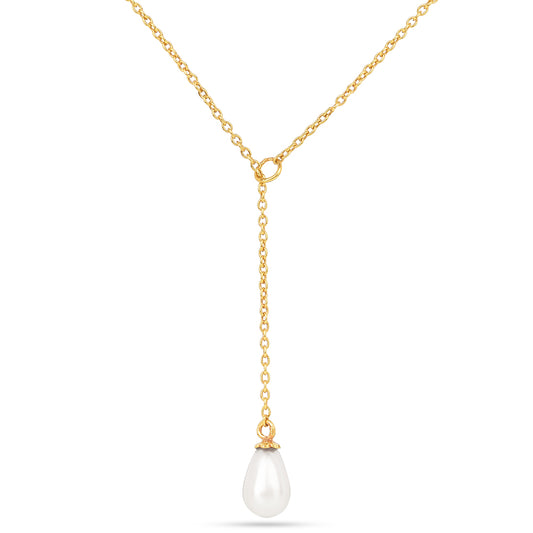 Colar de Prata com Banho de Ouro com Pérola Branca de Água Creme