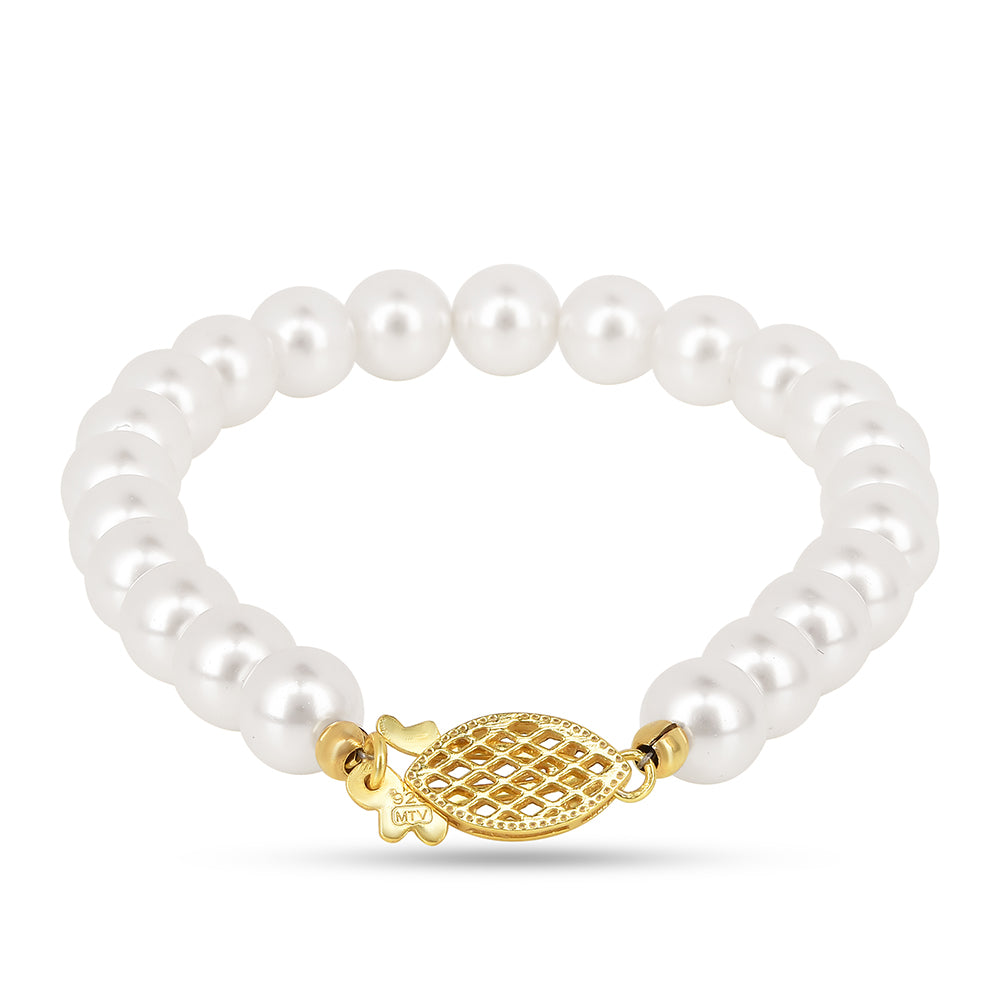 Pulseira de Prata com Banho de Ouro com Pérola Branca de Água Creme 1 