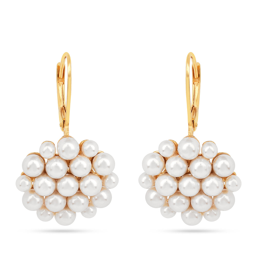 Brincos de Prata com Banho de Ouro com Pérola Branca de Água Creme 1 