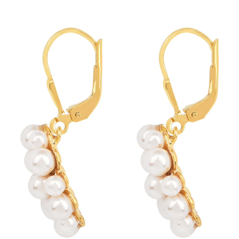 Brincos de Prata com Banho de Ouro com Pérola Branca de Água Creme 2 