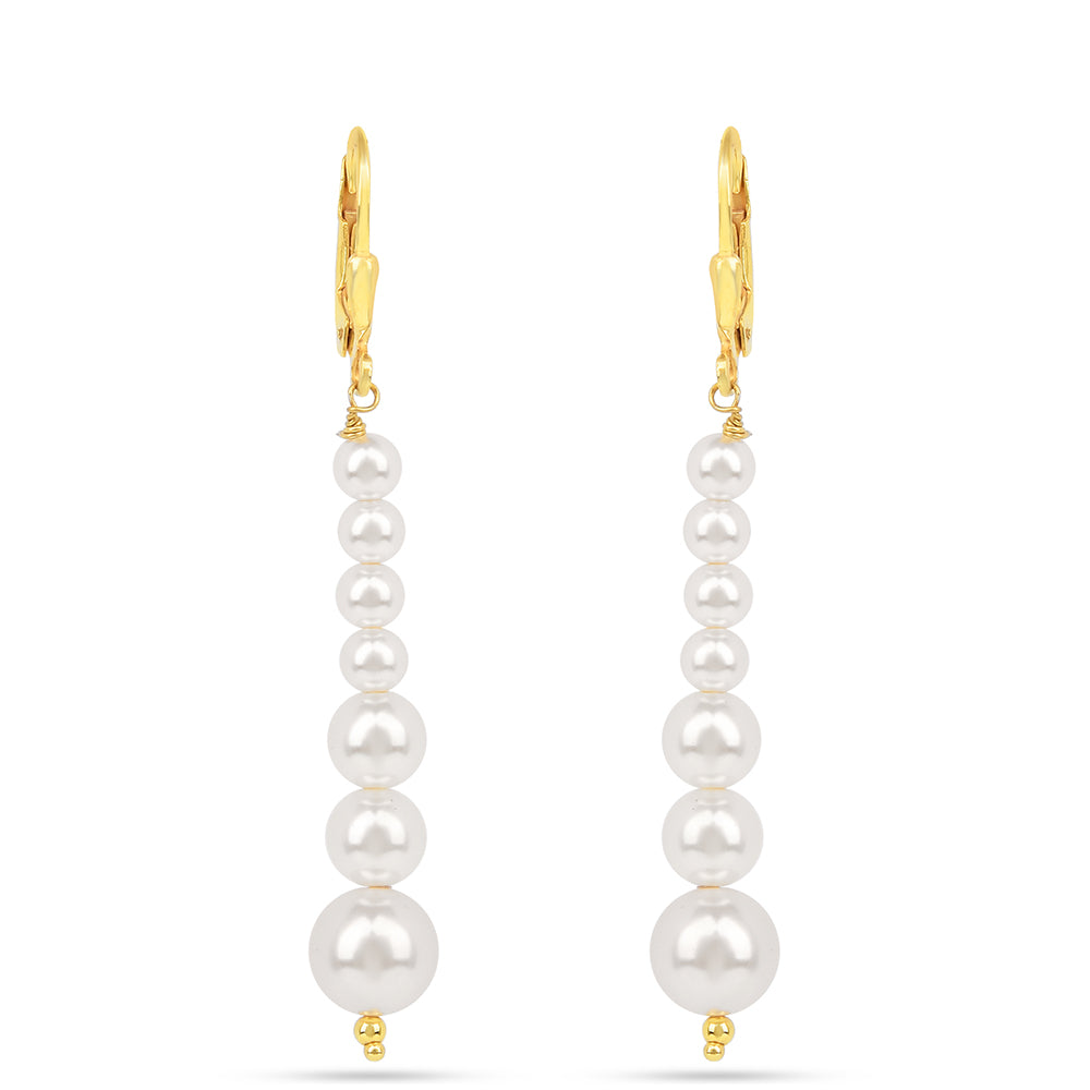 Brincos de Prata com Banho de Ouro com Pérola Branca de Água Creme