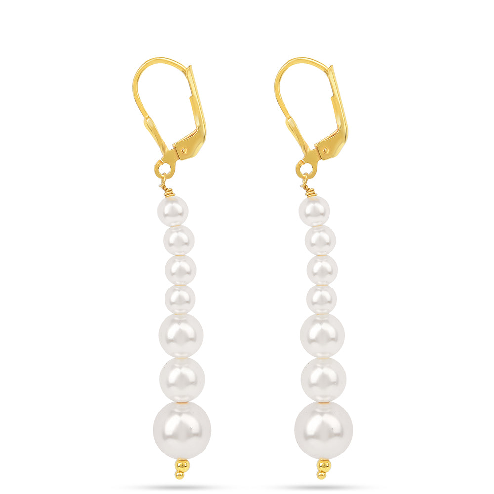 Brincos de Prata com Banho de Ouro com Pérola Branca de Água Creme 2 