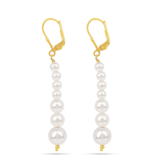 Brincos de Prata com Banho de Ouro com Pérola Branca de Água Creme