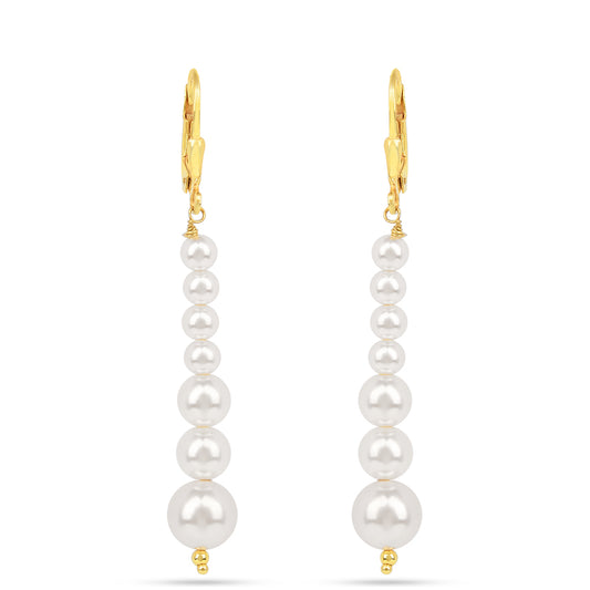 Brincos de Prata com Banho de Ouro com Pérola Branca de Água Creme