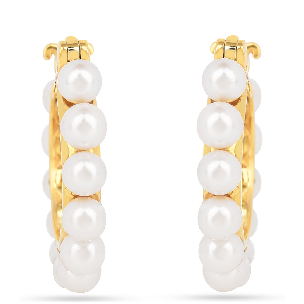 Brincos de Prata com Banho de Ouro com Pérola Branca de Água Creme 2 