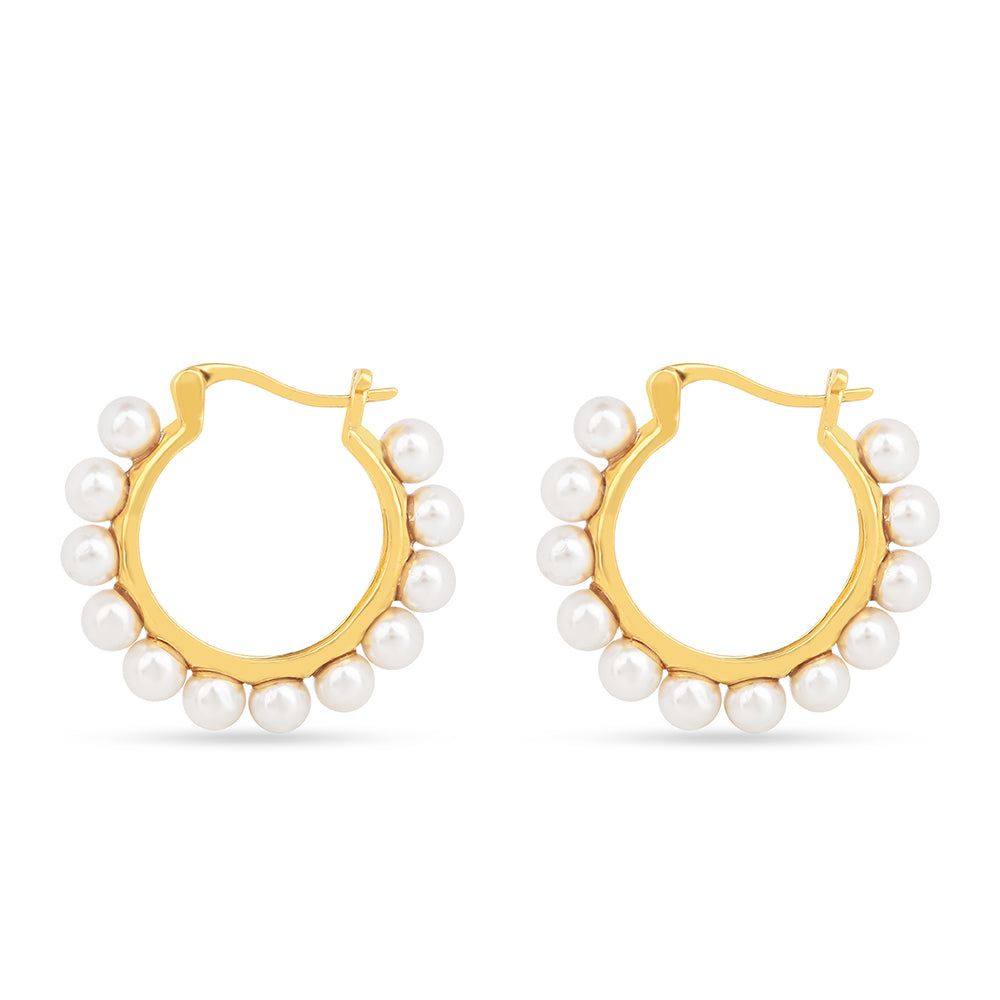 Brincos de Prata com Banho de Ouro com Pérola Branca de Água Creme 1 