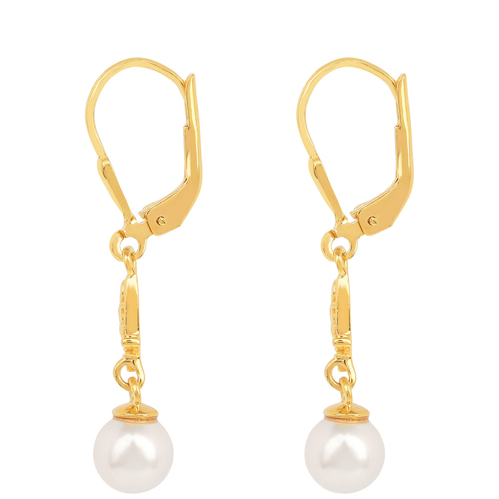 Brincos de Prata com Banho de Ouro com Pérola Branca de Água Creme