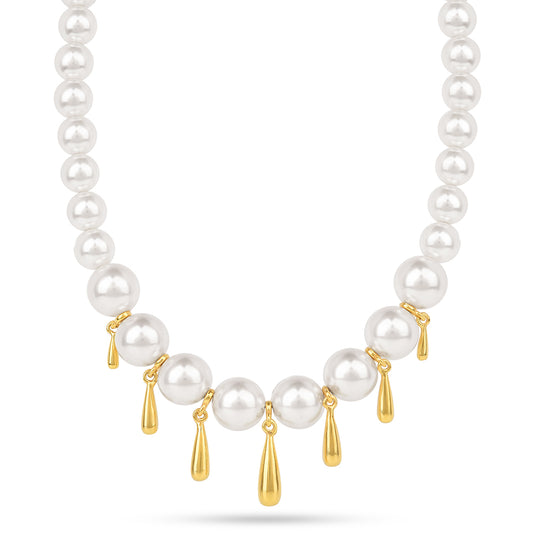 Colar de Prata com Banho de Ouro com Pérola Branca de Água Creme  Contraste: Cabeca de Veado (800)