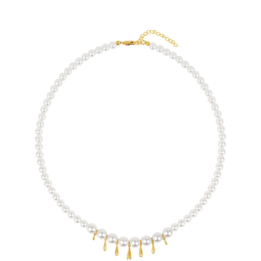 Colar de Prata com Banho de Ouro com Pérola Branca de Água Creme  Contraste: Cabeca de Veado (800)