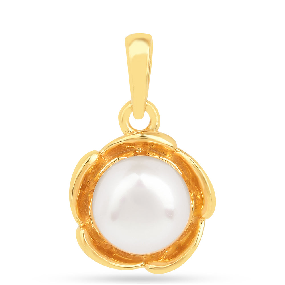 Pendente de Prata com Banho de Ouro com Pérola Branca de Água Creme
