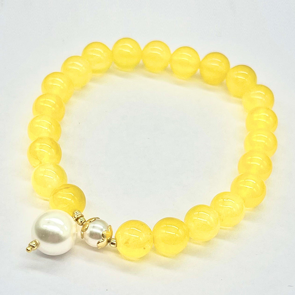 Pulseira de Prata com Banho de Ouro com Jadeite Amarela do Rio Marsden e Pérola de Vidro 2 