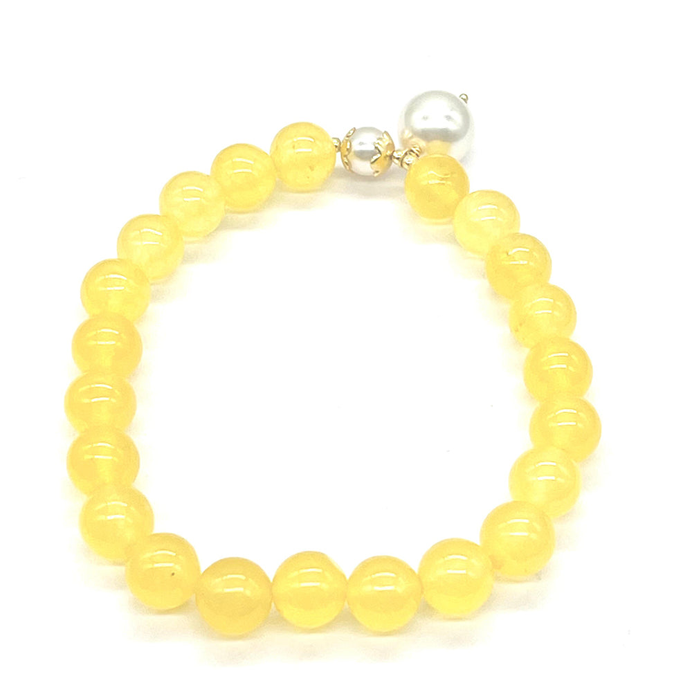 Pulseira de Prata com Banho de Ouro com Jadeite Amarela do Rio Marsden e Pérola de Vidro