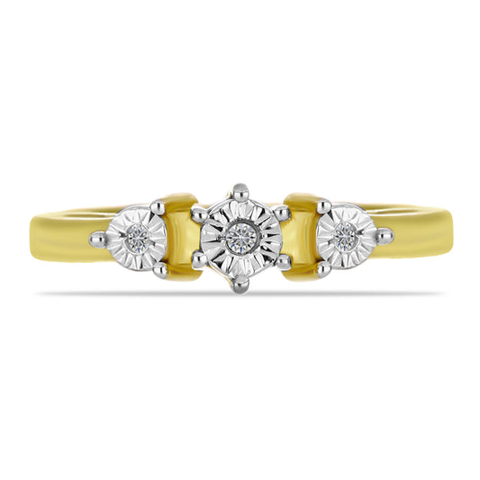 Anel de Prata com Banho de Ouro com Diamante Branco